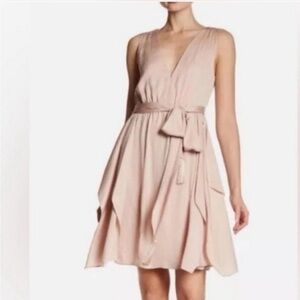 NWT BCBGMaxAzria Cahya Pink Ruffle Fringe Satin Dress size 2